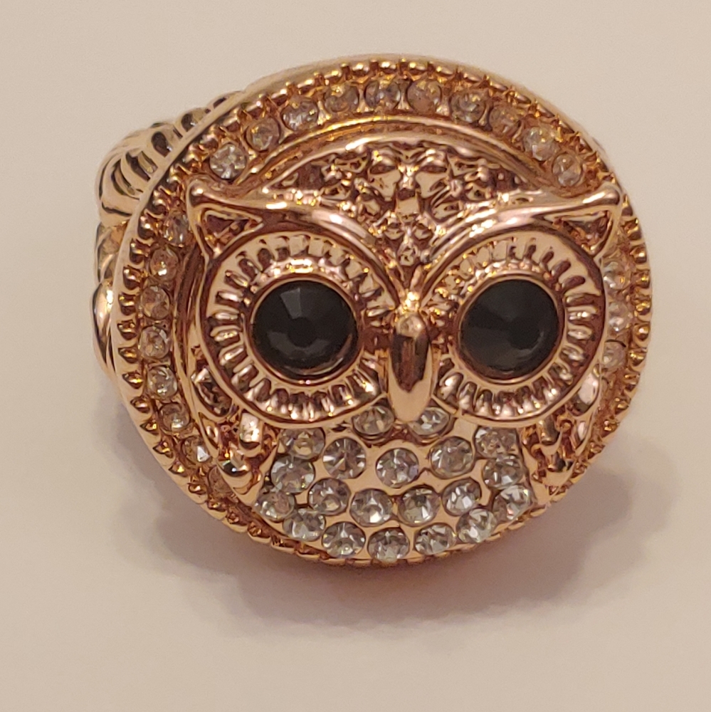 NWOT Rose Goldtone Owl Ring w/ 18mm Snap sz 8-10.5